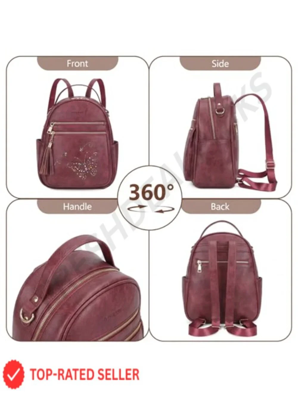 Women's PU Leather Butterfly Mini Backpack Purse - Waterproof Fashion Daypack